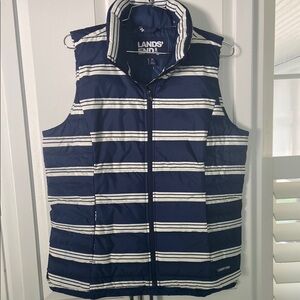 Lands' End Navy and White Puffer Vest